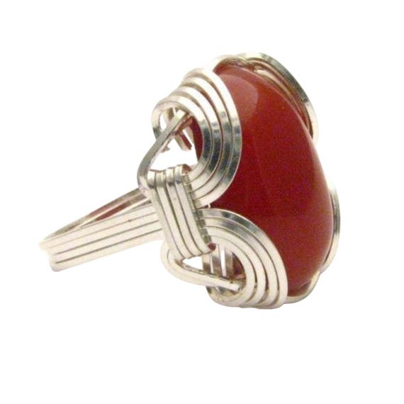Wire Wrapped Carnelian Gemstone Sterling Silver Ring.  Custom Sized to fit you. Great Gift Idea