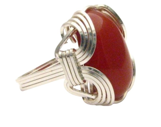 Wire Wrapped Carnelian Sterling Silver Ring - Custom Sized