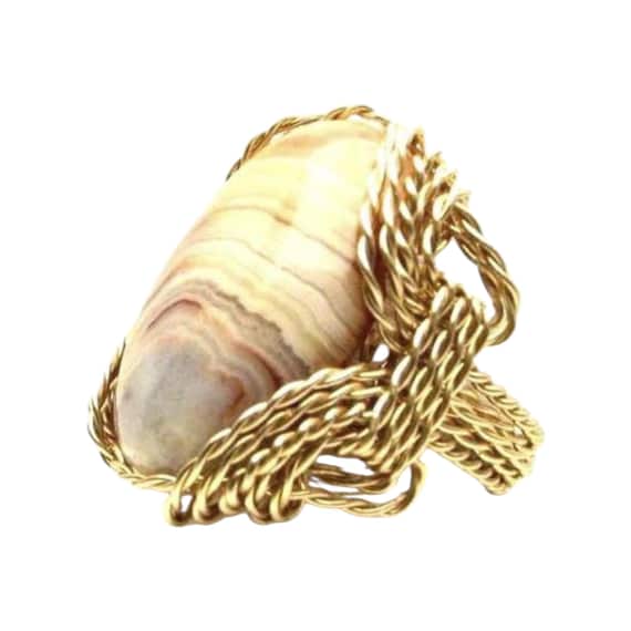 Wire Wrapped Mexican Crazy-Lace Agate Gold  Ring Great Gift Idea
