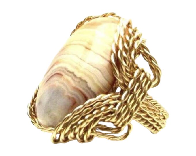 Wire Wrapped Mexican Crazy Lace Agate Gold Filled Ring
