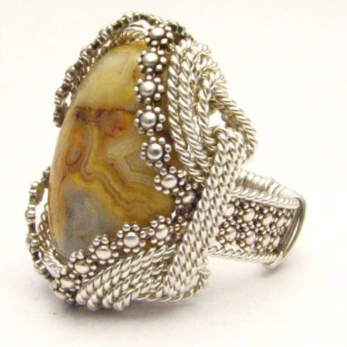 Handmade Sterling Silver Berry Wire Wrap Crazy Lace Agate Ring Etsy