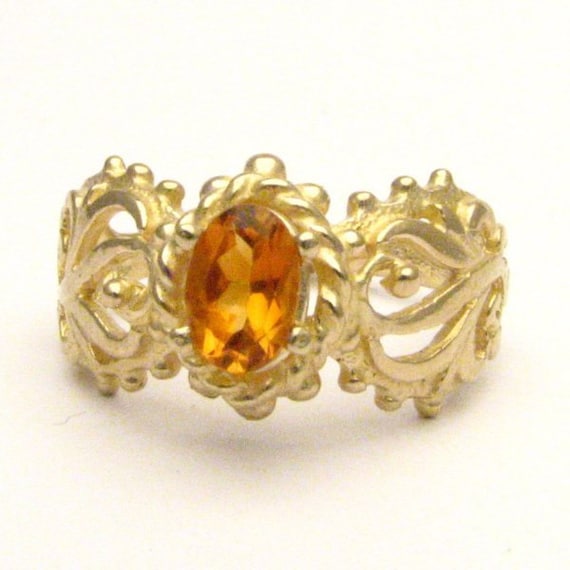 Handmade 14kt Gold Golden Citrine Filigree Ring Great Gift Idea