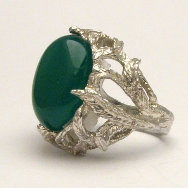 Handmade Solid Sterling Silver Green Onyx Cab Cabochon Ring Great Gift Idea image 3