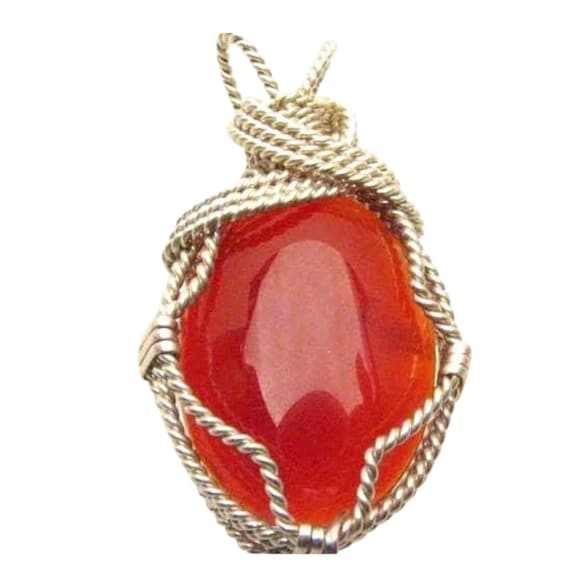 Handmade Solid Sterling Silver Wire Wrap Carnelian Pendant Great Gift Idea