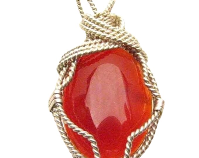 Handmade Sterling Silver Wire Wrap Carnelian Pendant and Neckless