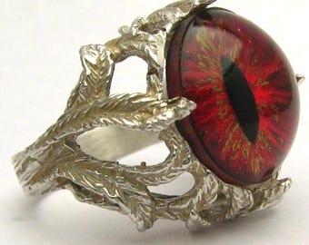 Sterling Silver Ring Handmade Gothic Steampunk Ring Dragon Eye Claw Ring