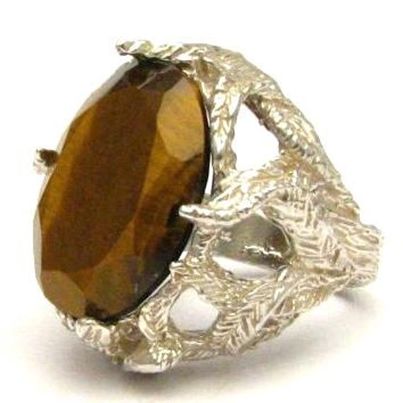 Handmade Solid Sterling Silver Faceted Tiger Eye Ring Great Gift Idea