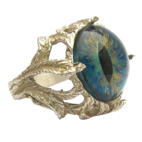 Handmade Sterling Silver Aqua Gothic Dragon Eye Claw Ring Great Gift Idea Game of Thrones inspired