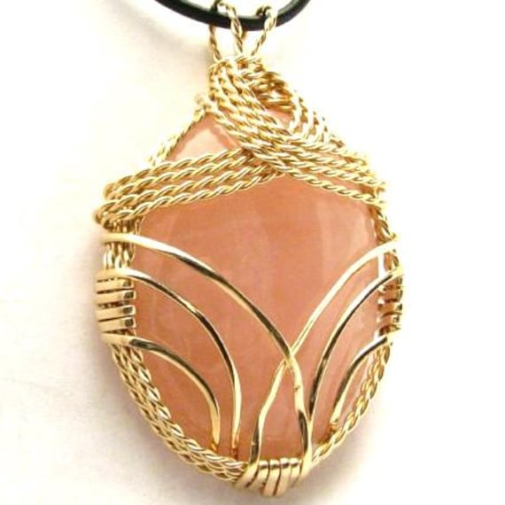Handmade 14kt Gold  Wire Wrap Rose Quartz Pendant Great Gift Idea