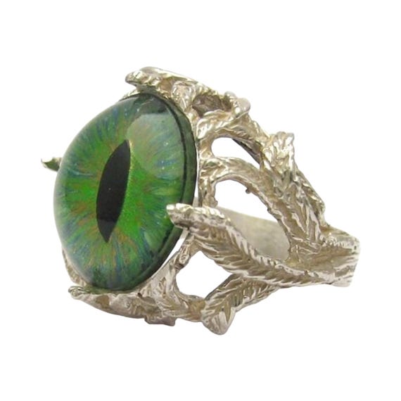 Green Gothic Dragon Eye Claw handmade sterling silver Ring gift idea Great Gift Idea
