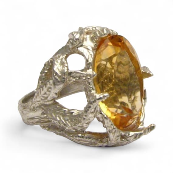 Handmade Sterling Silver Faceted Yellow Citrine Ring Great Gift Idea