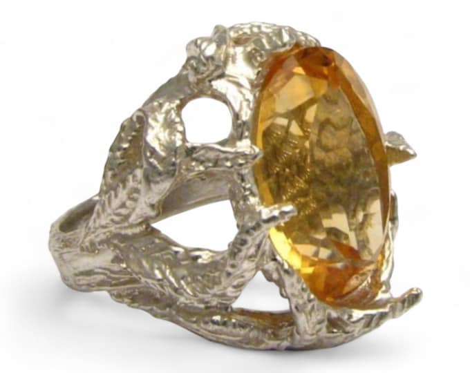 Handmade Sterling Silver Faceted Citrine Ring: Statement Jewelry