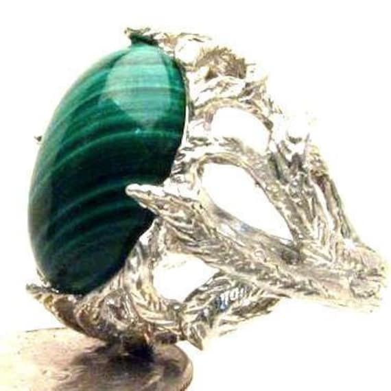 Malachite Cabochon Silver Handmade Ring Solid Sterling Silver Green Gemstone Ring Great Gift Idea