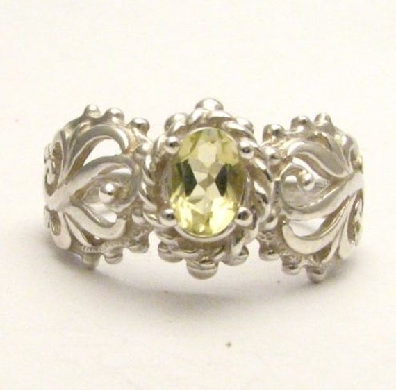 Beautiful handcrafted Lemon Yellow Citrine Filigree Vine Solid Sterling Silver Ring.  Custom Sized to fit you. Great Gift Idea