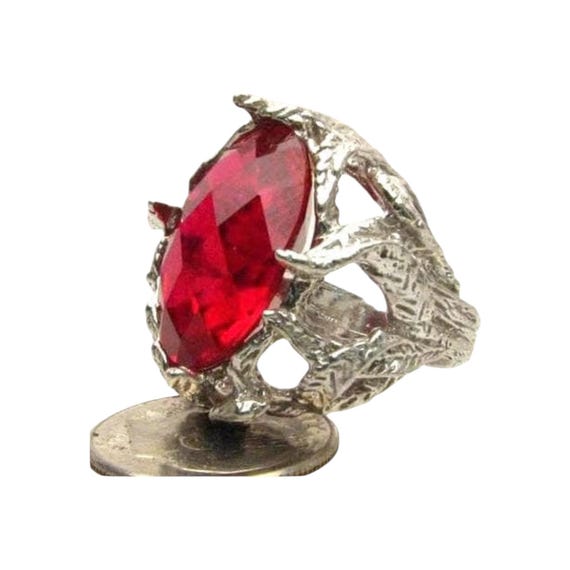 Handmade Sterling Silver Checkerboard Cut Man Mad Ruby Stone Gemstone Ring Great Gift Idea