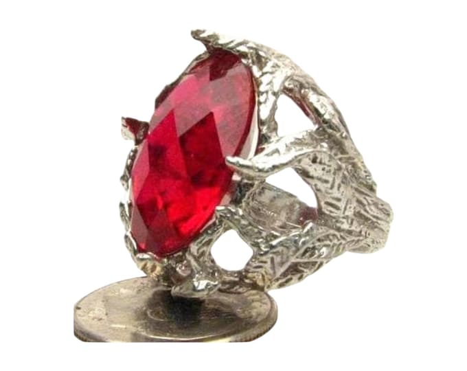 Handmade Sterling Silver Checkerboard Ruby Ring: 12.5ct Gemstone
