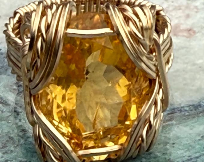 Handmade 14kt Gold Filled Wire Wrap Citrine Gemstone Ring November birthstone