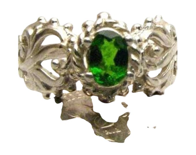 Dark Green Chrome Diopside Sterling Silver Ring: Custom Sized Garnet Gemstone