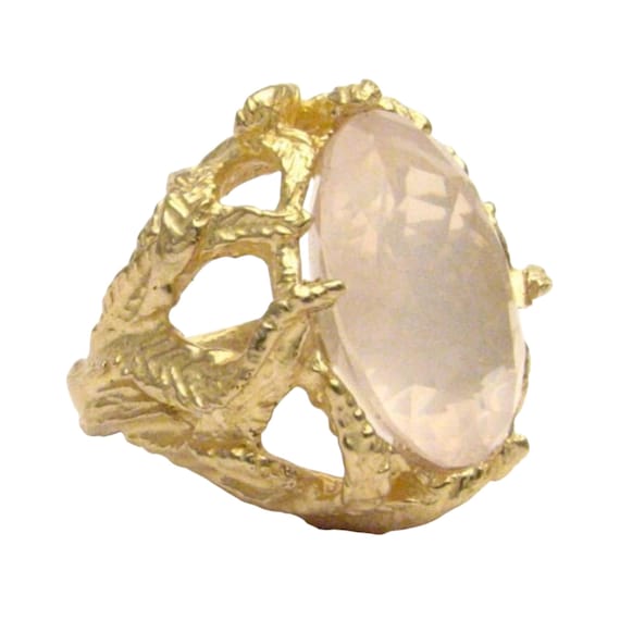 Handmade 14kt Gold Rose Quartz Claw Ring 18x13mm 12.5ct 11 Grams of Gold Great Gift Idea