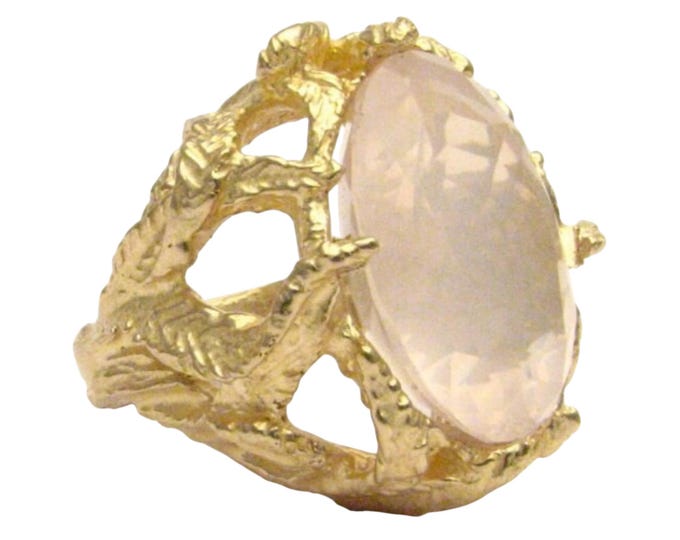 Handmade 14kt Gold Rose Quartz Claw Ring (18x13mm)