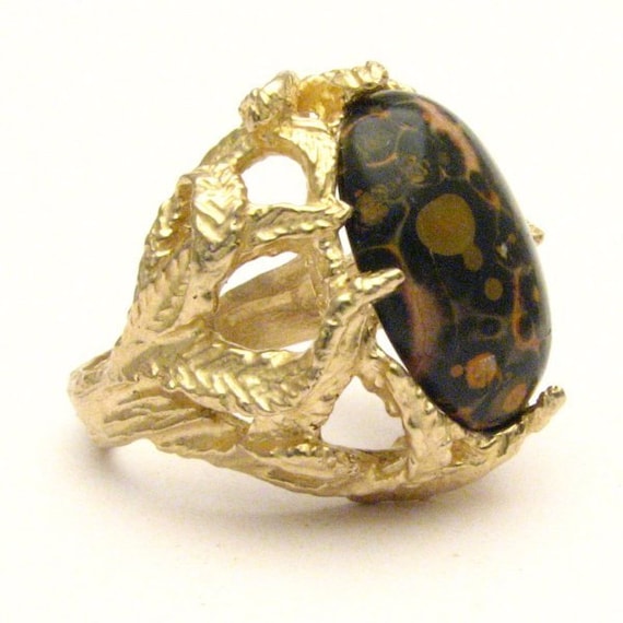 Handmade 14kt Gold Leopard Skin Agate Claw Ring Great Gift Idea