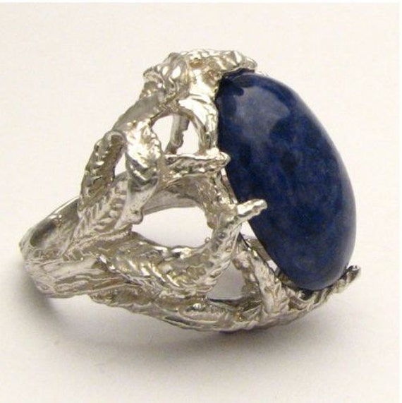 Handmade Claw Designed  Blue Solalite Cab Solid Sterling Silver  Cocktail Ring.  Custom Sized to fit you. Great Gift Idea