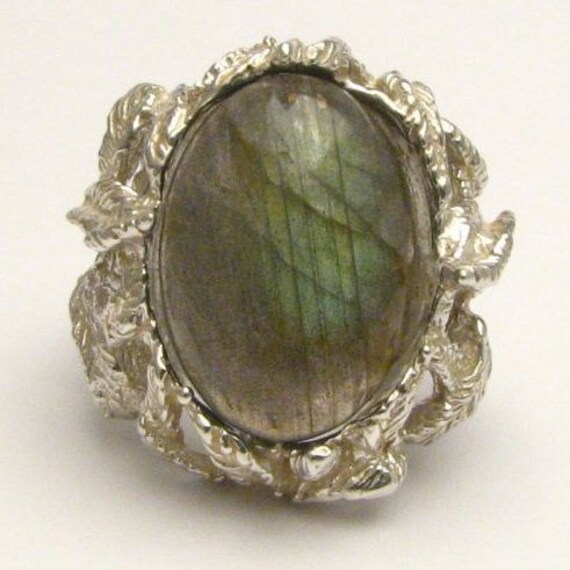 Gothic Prasiolite Quartz Solid Sterling Silver Gemstone Ring 10x8mm 3 ct Custom Sized to fit you
