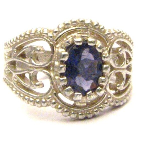 Handmade Sterling Silver Filigree Crown Iolite Ring Great Gift Idea