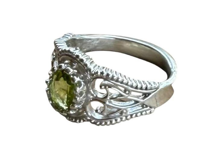Peridot Ring Sterling Silver: Handmade Filigree Crown Design