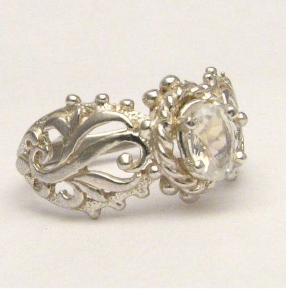 Gothic Prasiolite Quartz Solid Sterling Silver Gemstone Ring 10x8mm 3 ct Custom Sized to fit you
