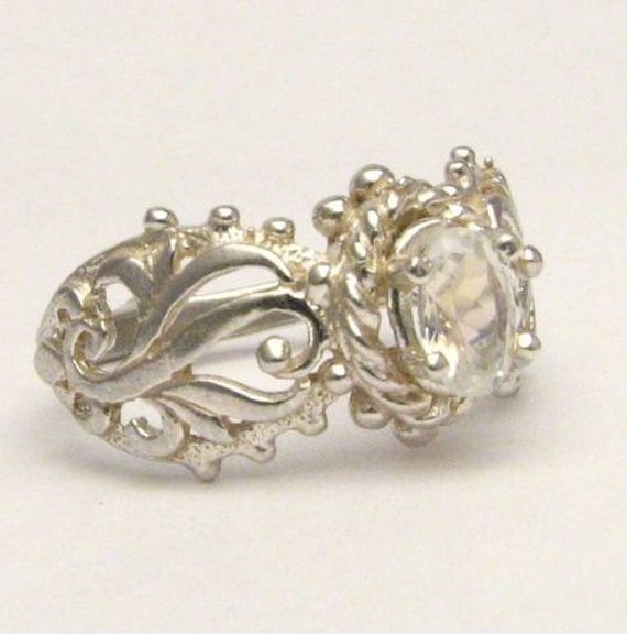 Beautiful handcrafted Moonstone Filigree Vine Solid Sterling Silver Ring.  Custom Sized to fit you. Great Gift Idea