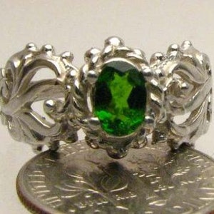 Dark Green Chrome Diopside Sterling Silver Ring Garnet Solid Gemstone.  Custom Sized to fit you