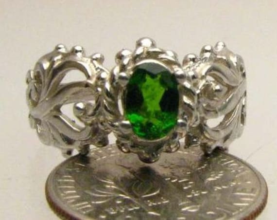 Gothic Prasiolite Quartz Solid Sterling Silver Gemstone Ring 10x8mm 3 ct Custom Sized to fit you