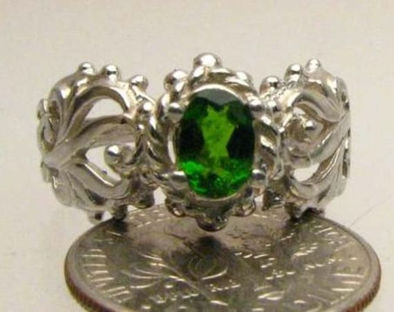 Dark Green Chrome Diopside Sterling Silver Ring Garnet Solid Gemstone.  Custom Sized to fit you