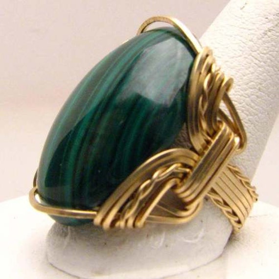 Handmade 14kt Gold Filled Wire Wrap Green Malachite Ring
