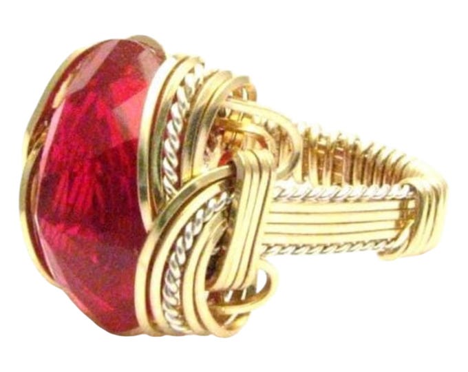Handmade Wire Wrap Ruby Ring: Sterling Silver & 14kt Gold Filled