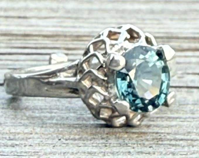 Natural 1 caret Parti Sapphire Ring in Sterling Silver- Bicolor Green Blue Teal Sapphire- Precision Cut Oval- Unique Artisan Engagement Ring