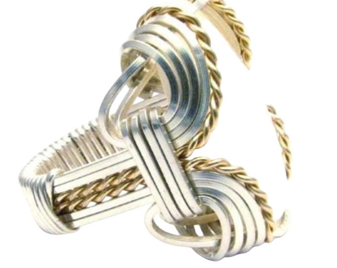 Handmade Victorian Wire Wrap Ring: Sterling Silver, 14kt Gold, Mother of Pearl