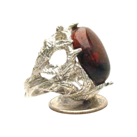 Handmade Deep Red Jasper Cab Solid Sterling Silver Claw Cocktail Ring.  Custom Sized to fit you. Great Gift Idea