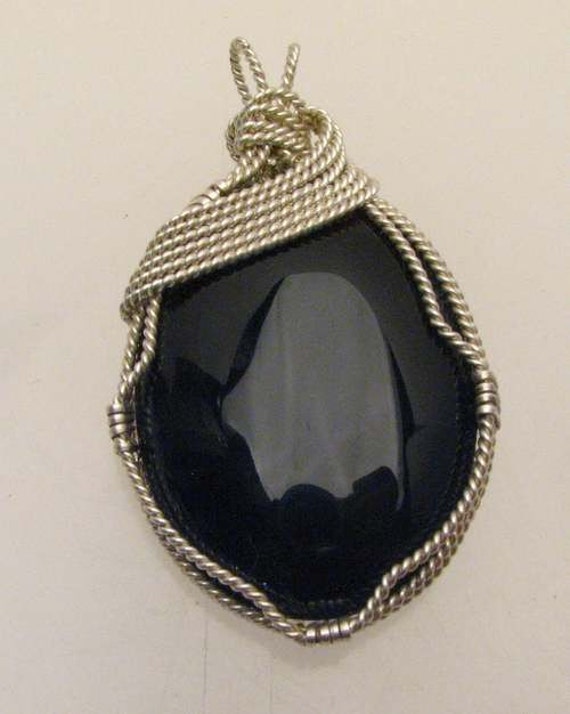 Handmade Solid Sterling Silver Wire Wrap Black Onyx Pendant Great Gift Idea