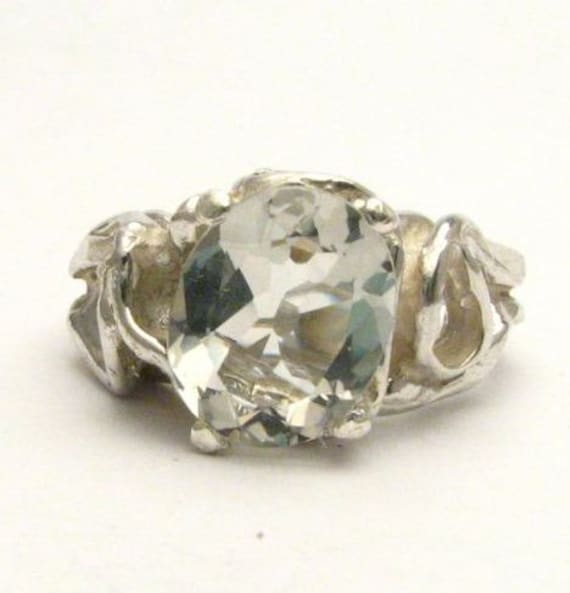 Gothic Prasiolite Quartz Solid Sterling Silver Gemstone Ring 10x8mm 3 ct Custom Sized to fit you