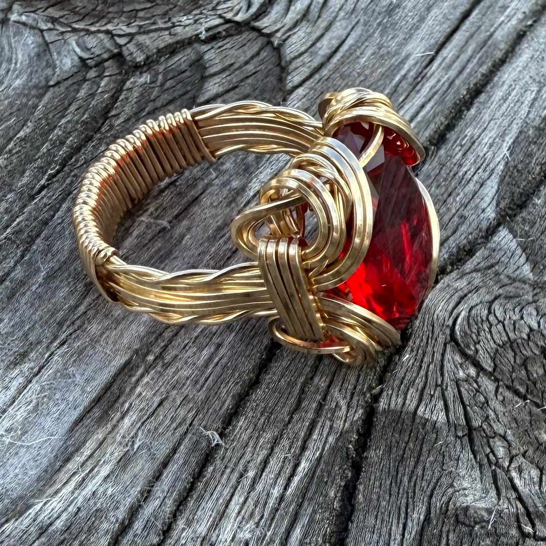 Handcrafted Victorian Vintage 14kt Gold Wire Wrap Red Ruby Gemstone ...