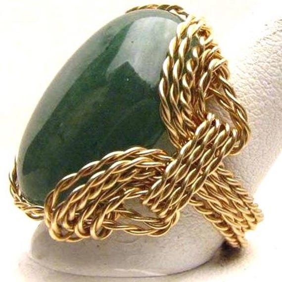 Handmade 14kt Gold  Wire Wrap Green Adventure Agate Ring  Great Gift Idea