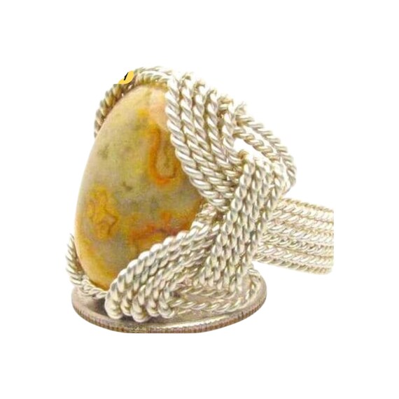 Handmade Solid Sterling Silver Wire Wrap Crazy Lace Agate Cabochon Ring Great Gift Idea