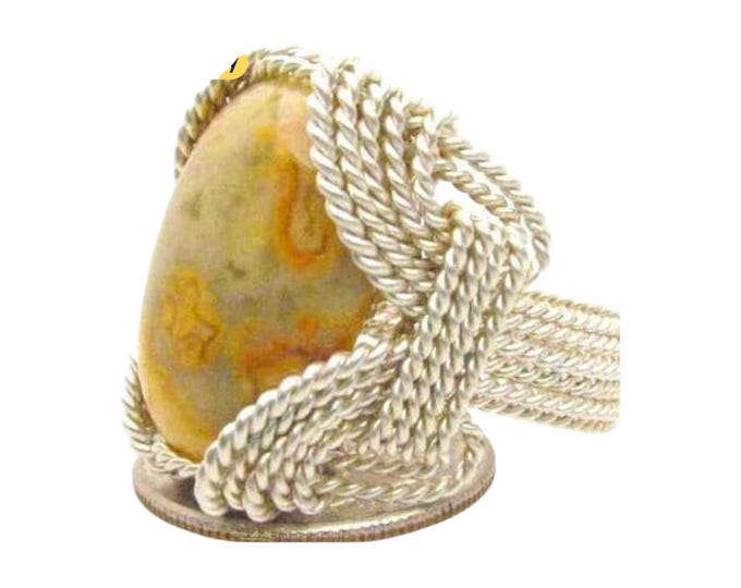 Handmade Sterling Silver Wire Wrap Crazy Lace Agate Ring