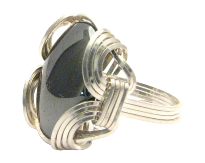Hematite Ring Sterling Silver Wire Wrapped Gemstone Custom Size