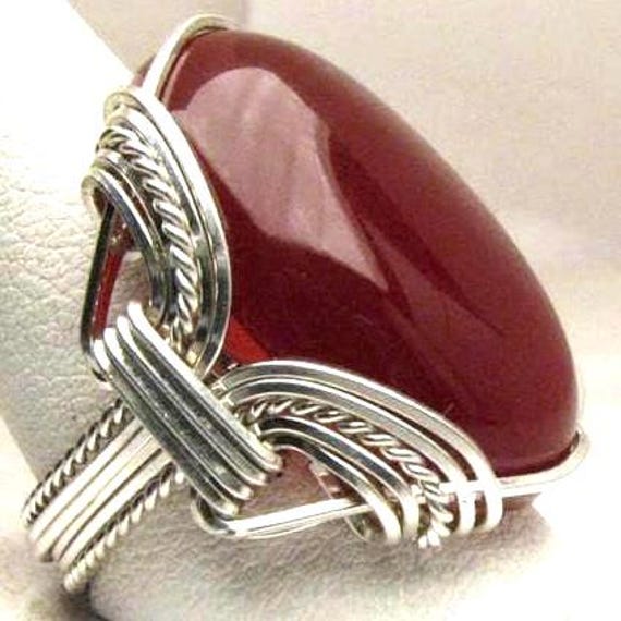 Sterling Silver Carnelian Wire Wrapped Cabochon Ring Great Gift Idea