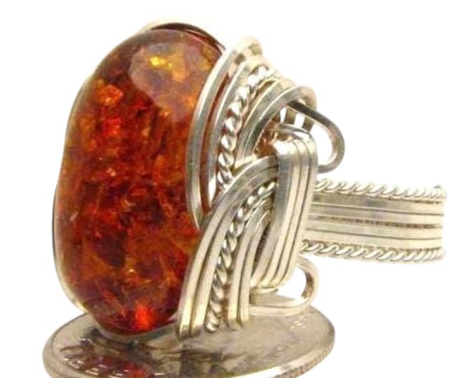 Handmade Amber Ring: Solid Sterling Silver Wire Wrap