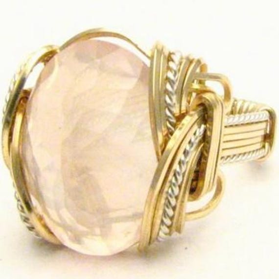 Handmade Wire Wrap Two Tone Sterling Silver/14kt Gold  Rose Quartz Ring Great Gift Idea