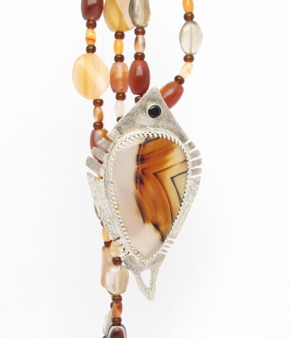 Montana Agate, sterling silver, black diamond, Necklace, natural stones, carnelian, quartz, czech beads, Great Gift Idea